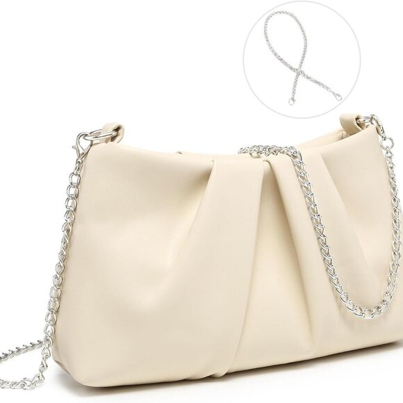 Elegant Pleated Evening Bag Soft Vegan Leather Clutch Purse Dressy Formal Handba - Picture 1 of 6